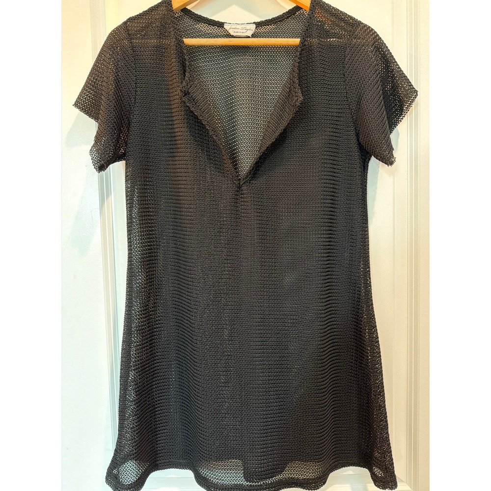 Jordan Taylor Black Mesh Swim Cover Up V-Neck Short Sleeve Made in USA